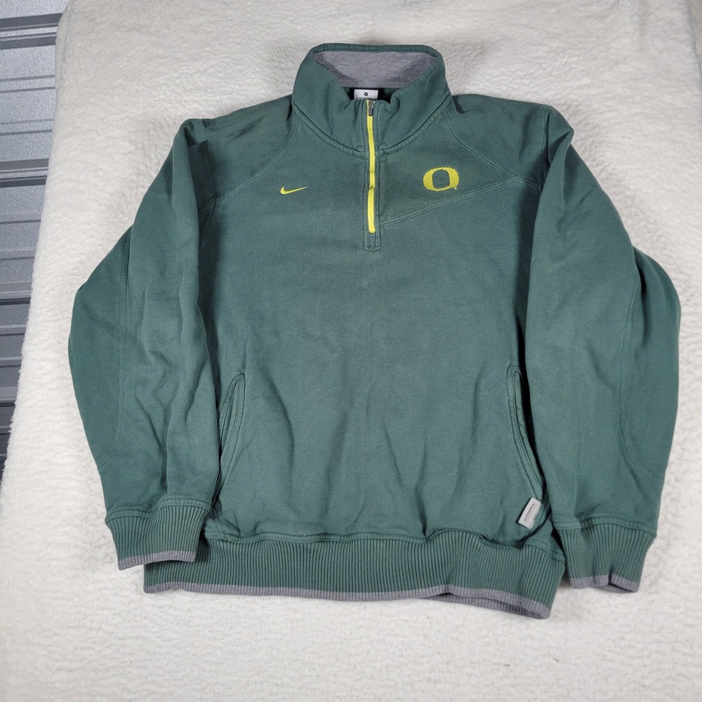 Nike Oregon Ducks Sweatshirt Mens Large Green Quarter Zip Fleece Pullover Logo